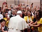Pope Francis meeting with young people at the John Paul II Diocesan Youth Center in Sarajevo during his June 2015 visit to Bosnia-Herzegovina.  CNS Photo/Paul Haring