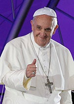 Pope Francis gives a thumbs up as he greets the crowd at the 2013 World Youth Day welcoming ceremony in Rio de Janeiro. CNS Photo/Paul Haring