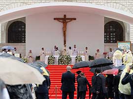 Pope Francis celebrates Mass in Mother Teresa Square in Tirana, Albania, in September, 2014. CNS photo/Paul Haring