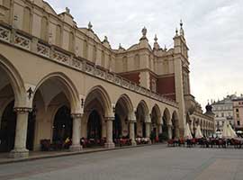 The Market Square is a popular gathering place in Krakow, Poland