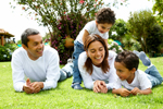 Young family in the yard.