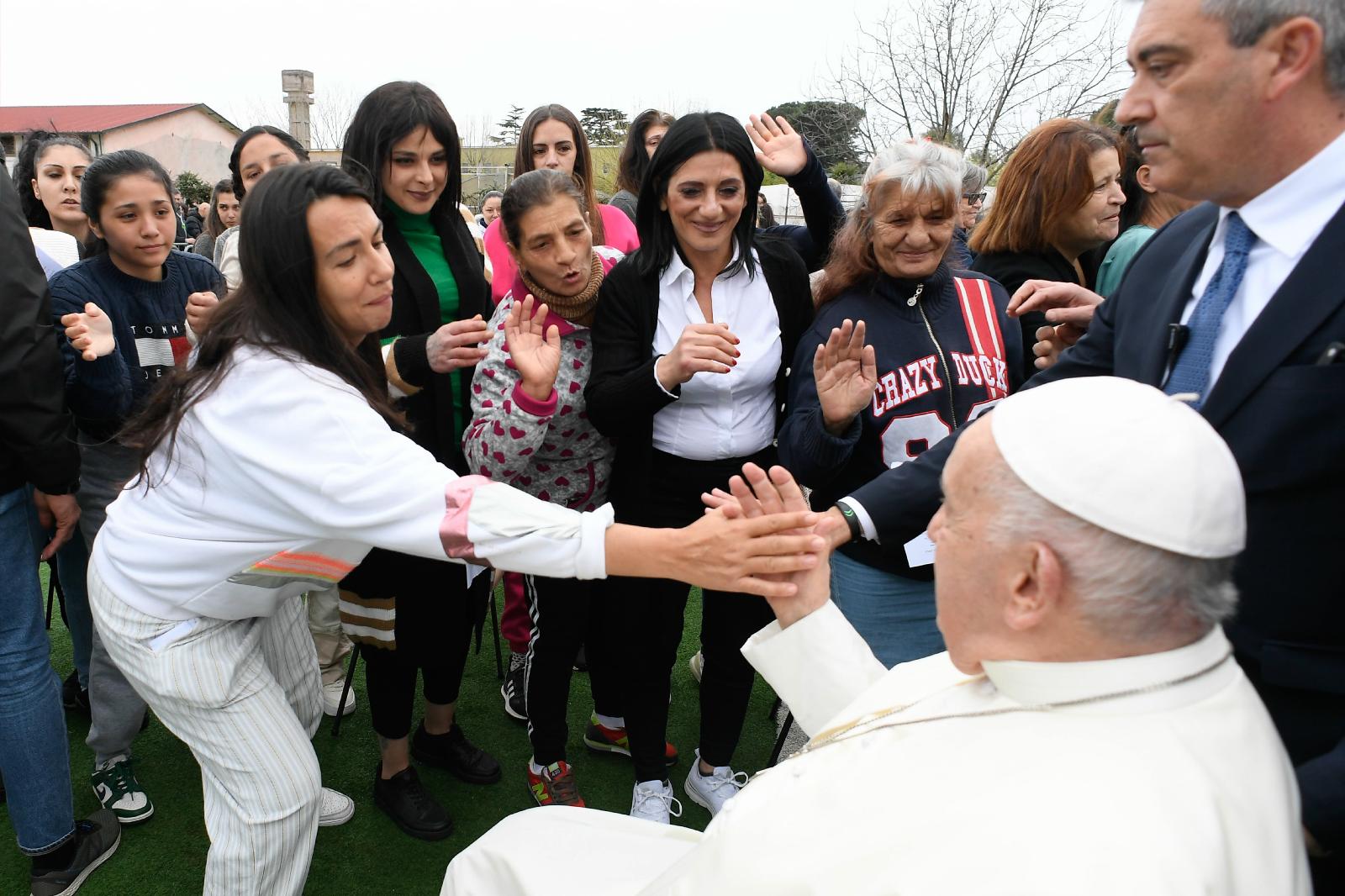 Pope Francis greets inmates at Rome prison