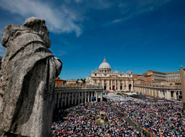 People pack St. Peter's Square at the Vatican for the beatification Mass of Pope John Paul II. (CNS photo/Paul Haring)