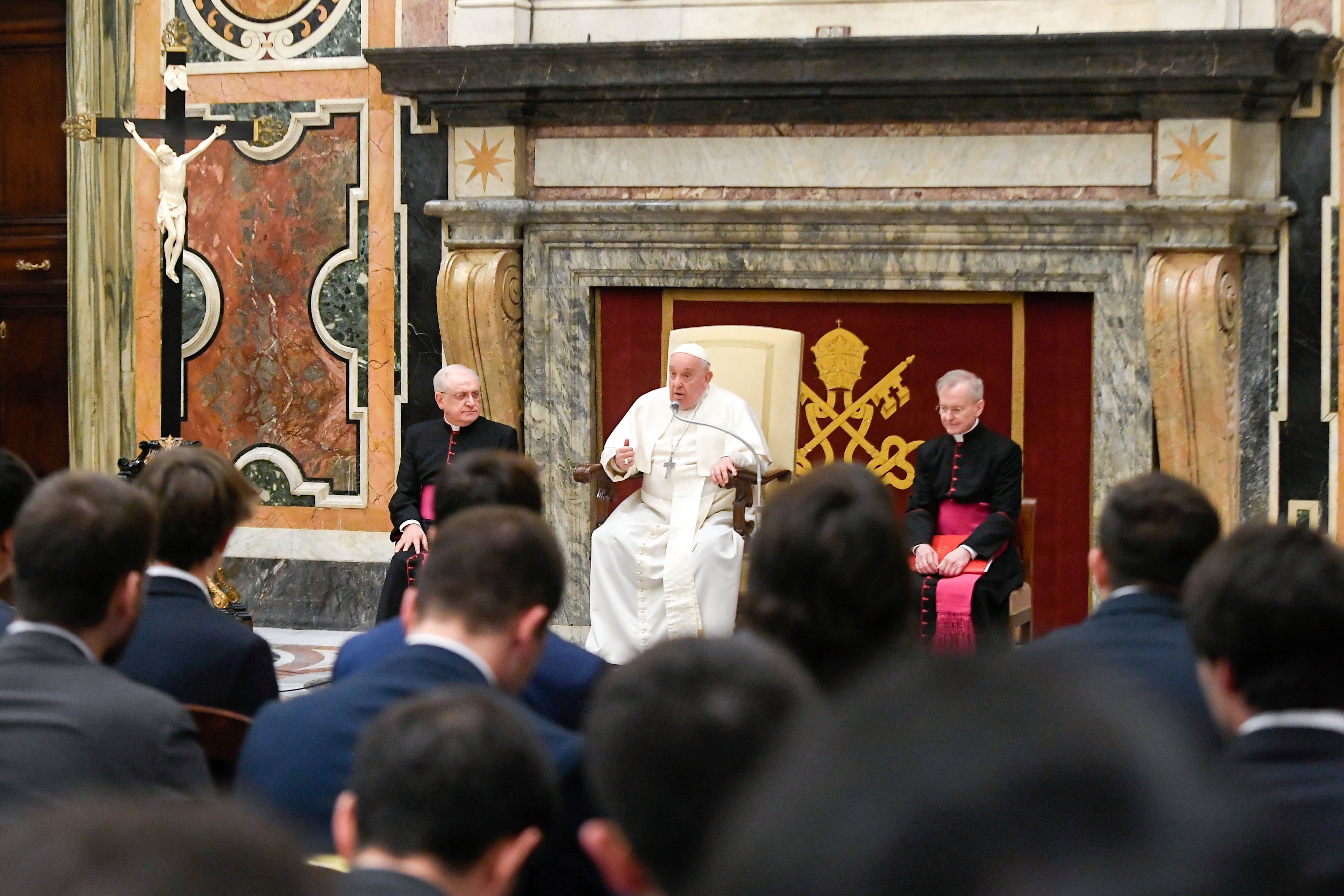 Pope Francis speaks to seminarians.
