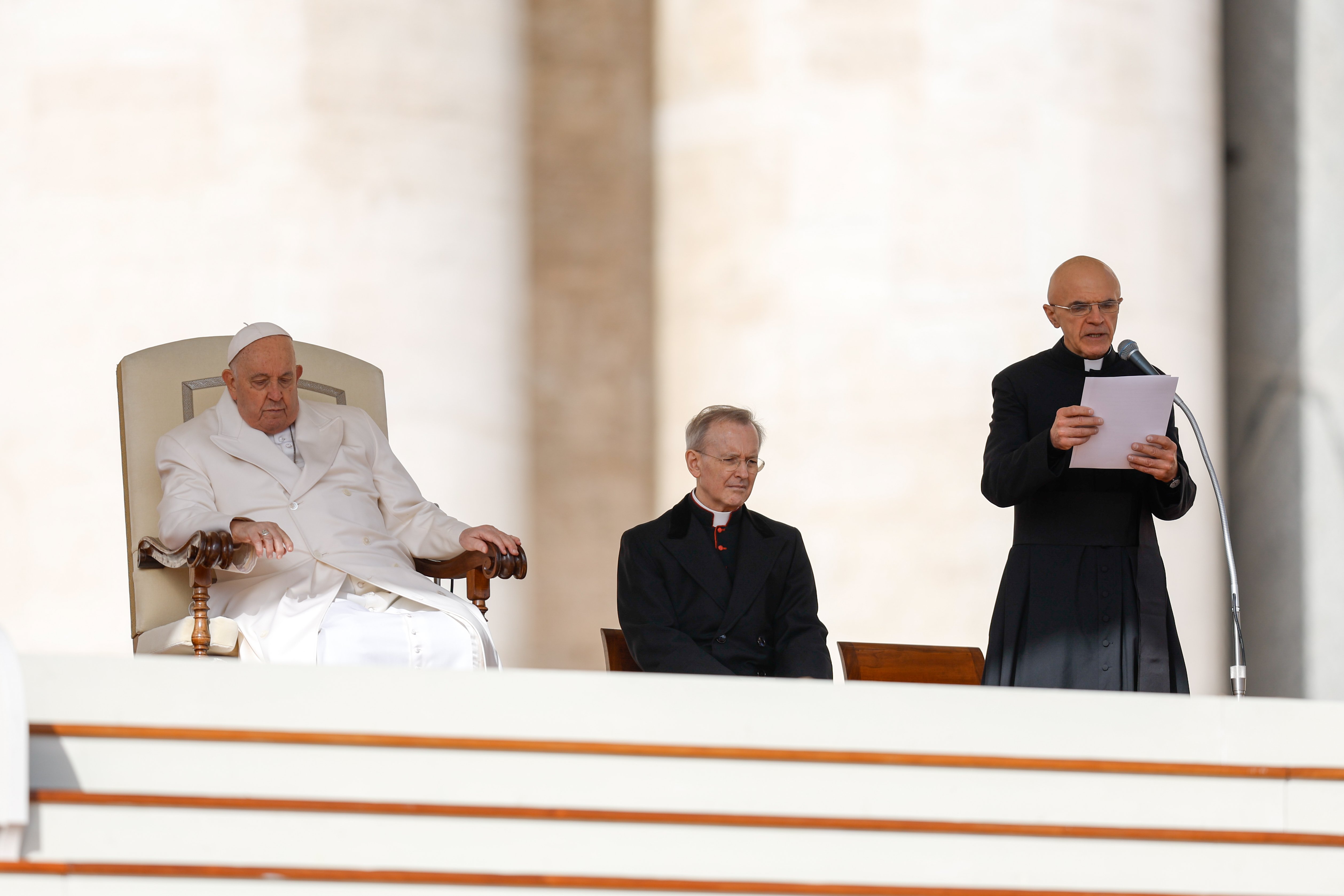 Msgr. Pierluigi Giroli reads Pope Francis' speech.