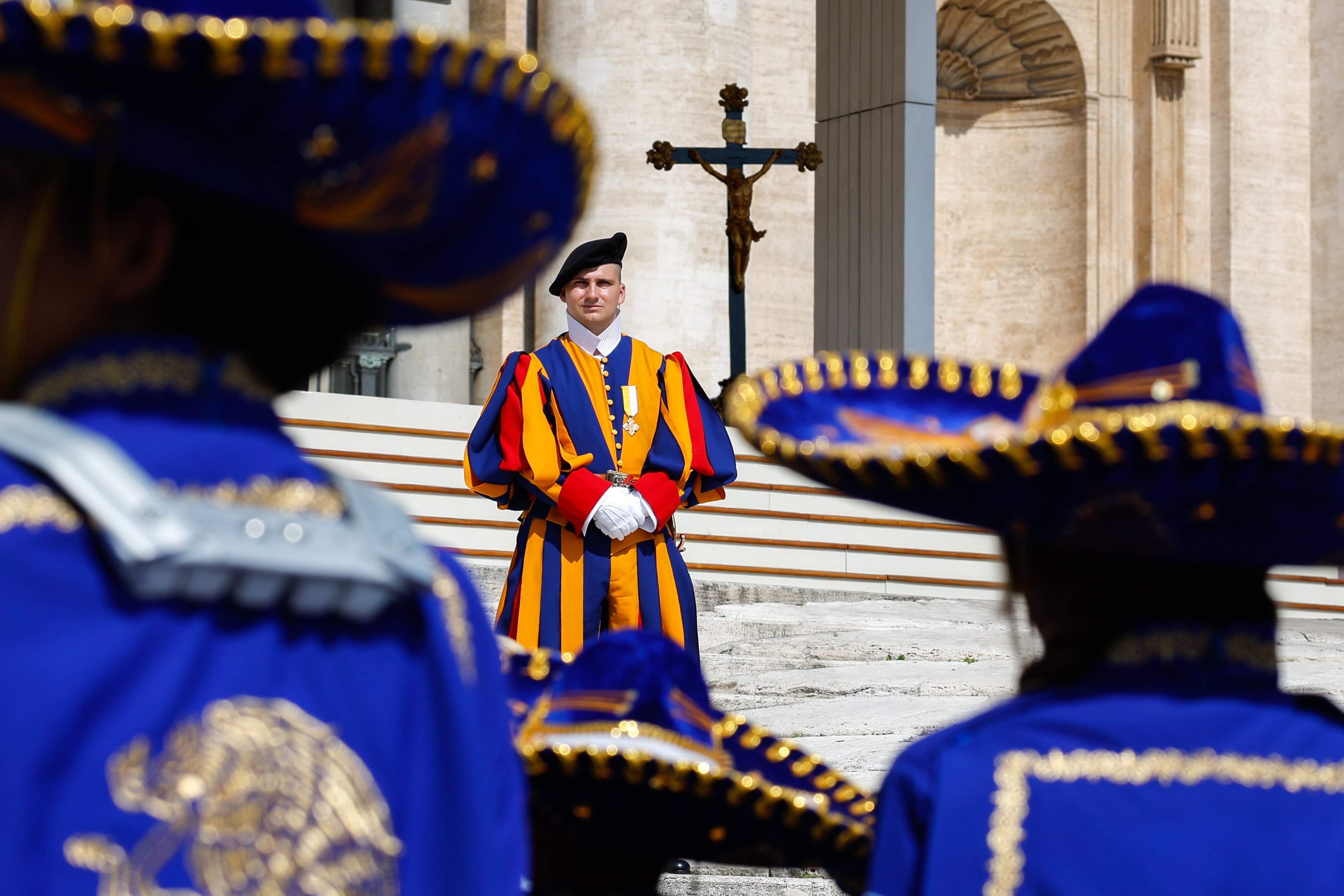 A Swiss Guard stands at attention.