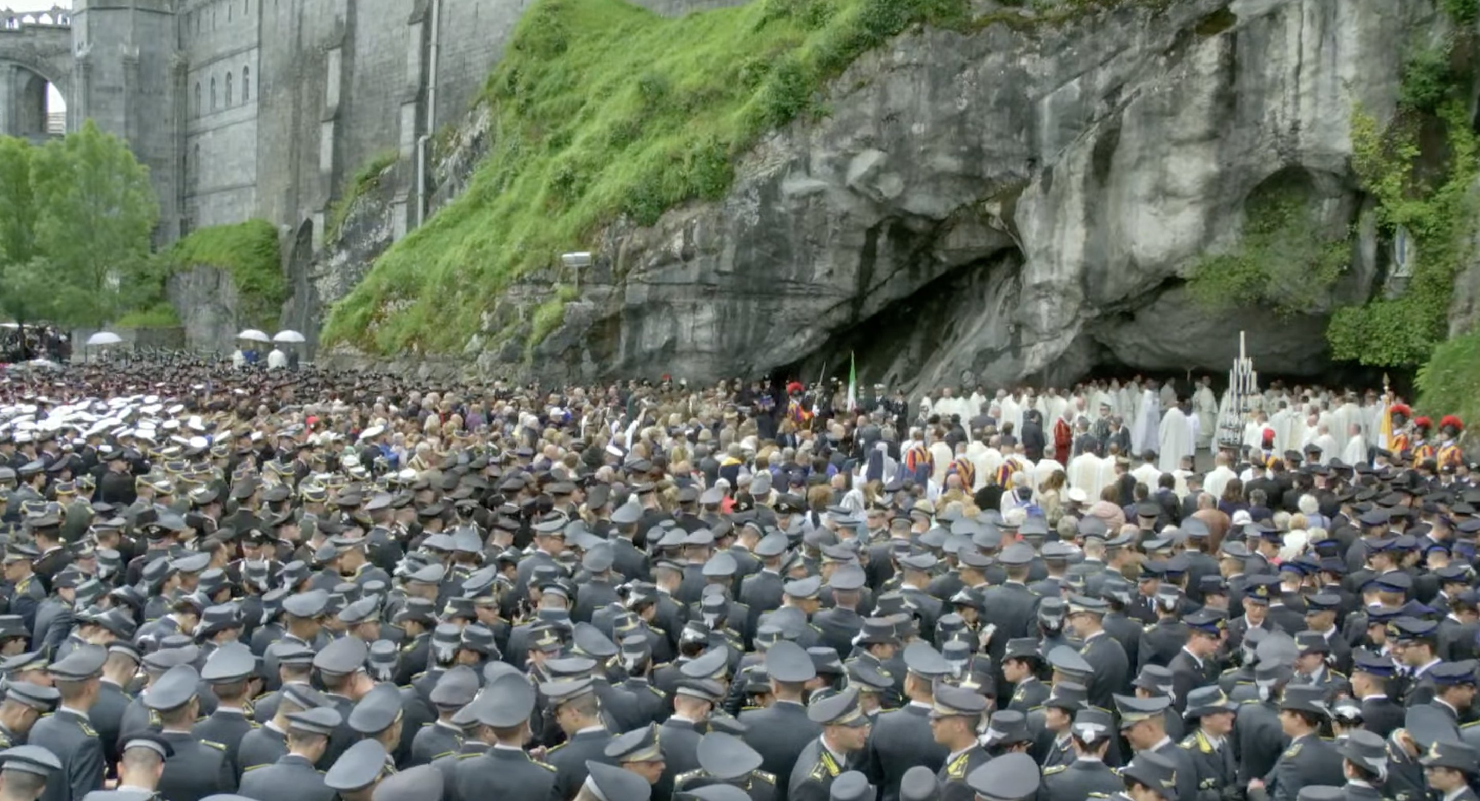 Italian military gather at Lourdes grotto