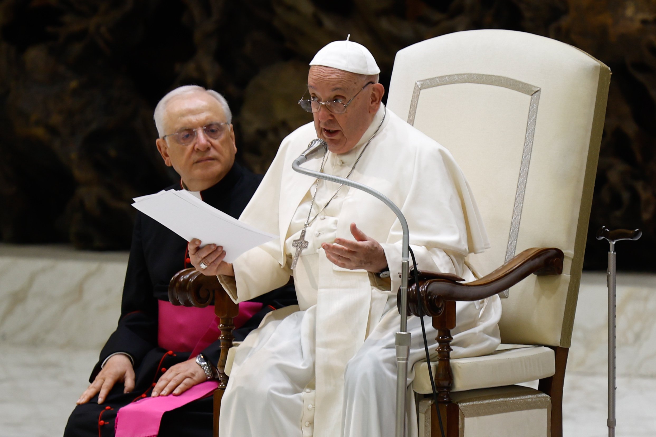 Pope Francis speaks at his audience