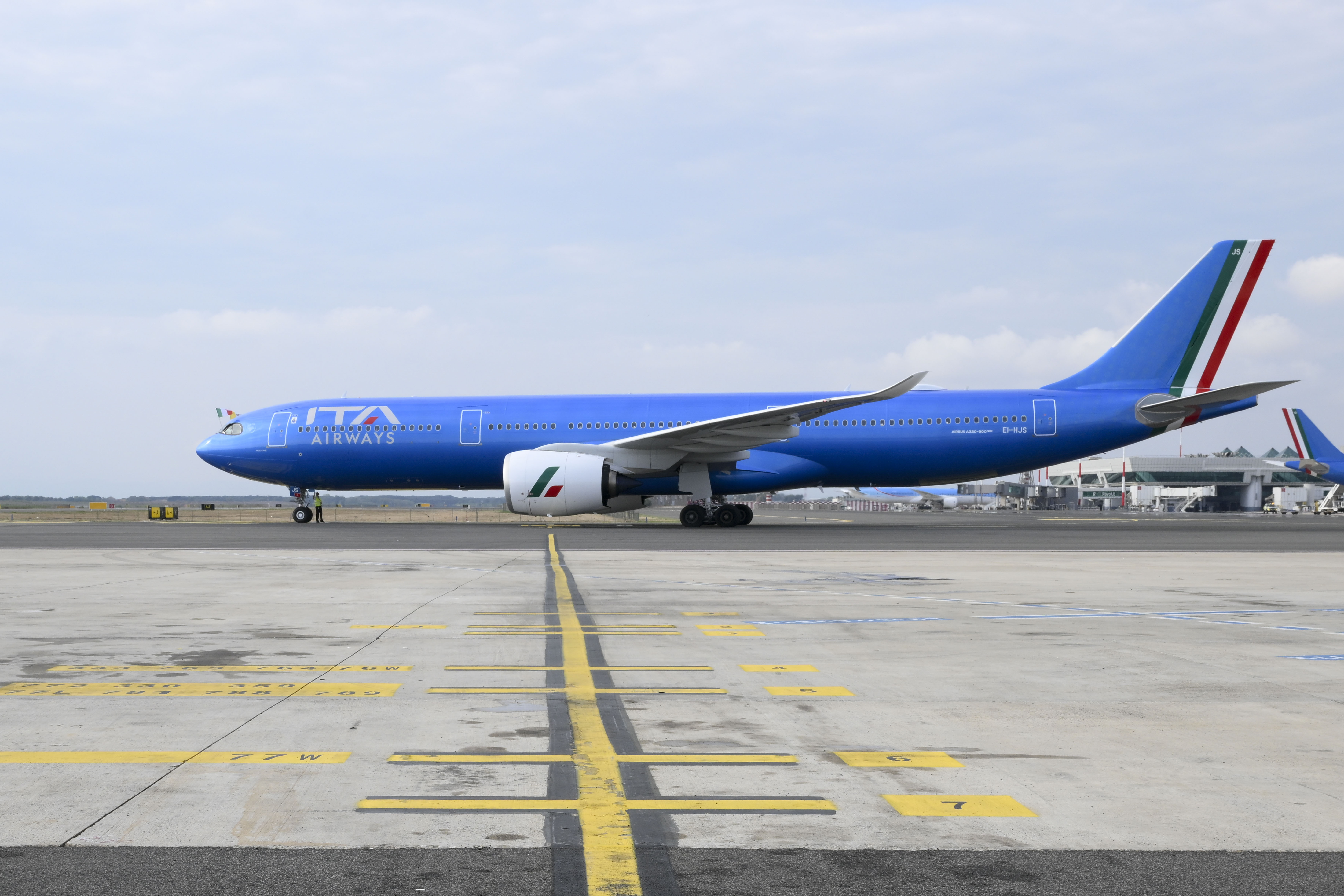 The plane carrying Pope Francis is seen.