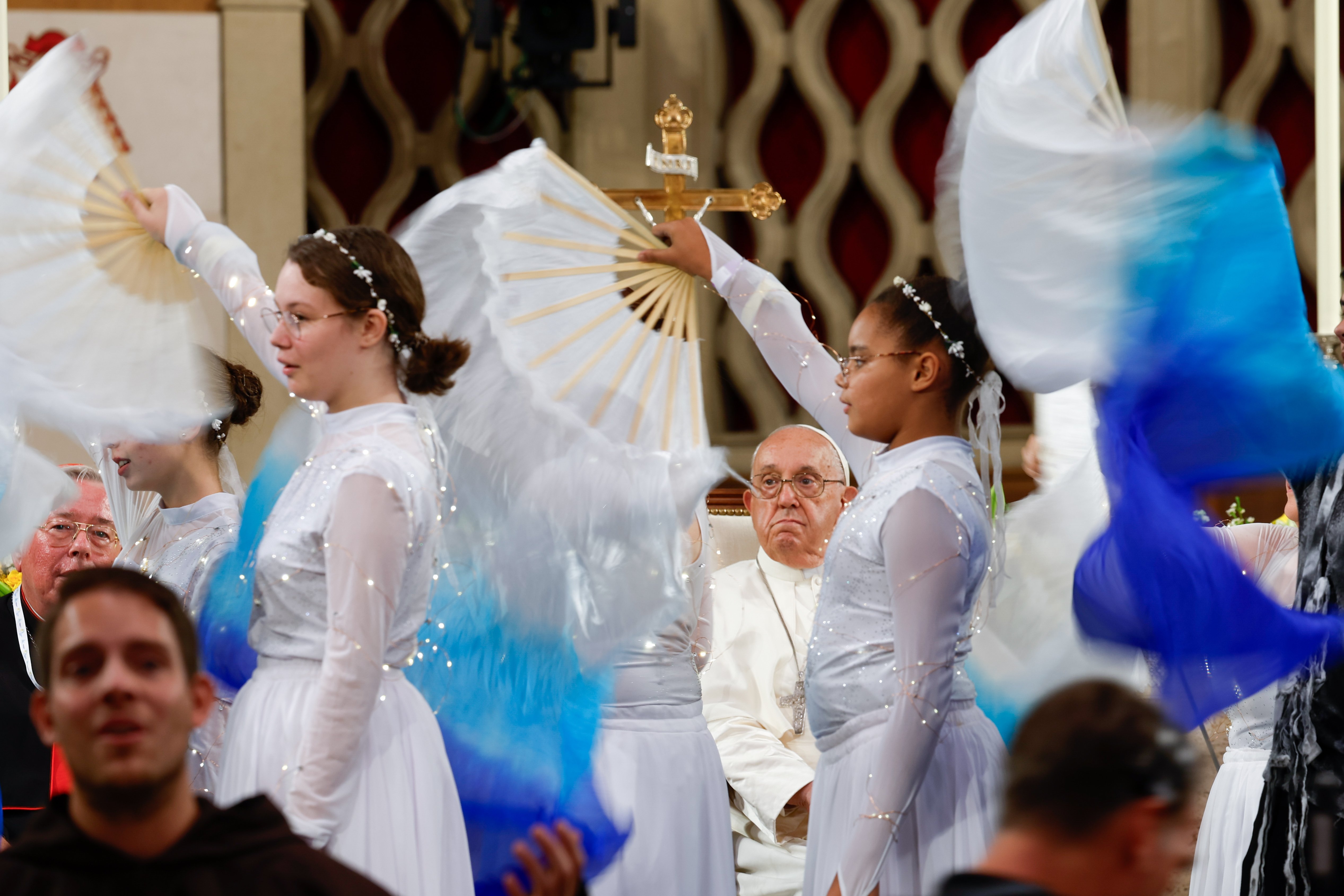 Pope Francis watches dancers in Luxembourg