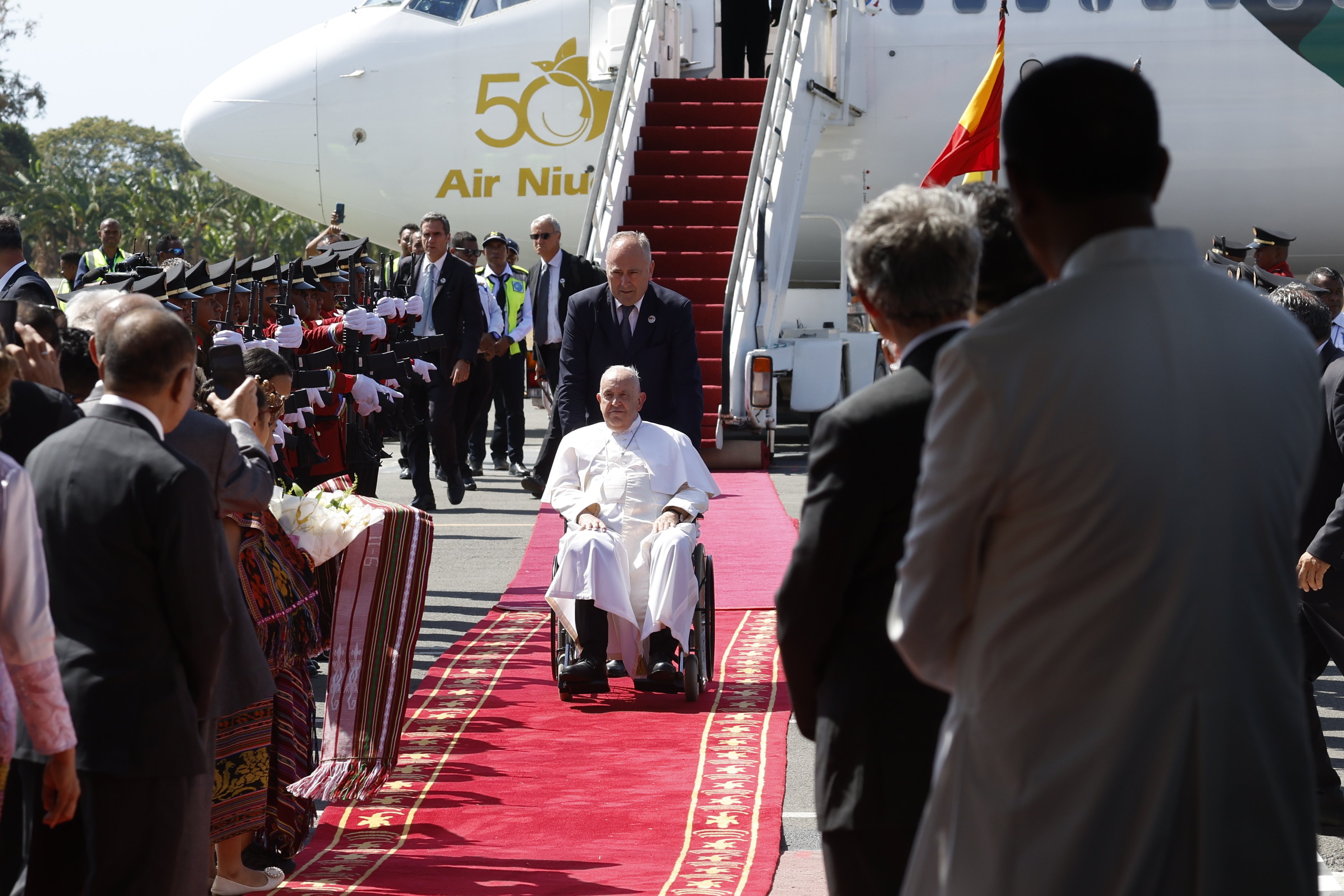 Pope Francis arrives in Timor-Leste.