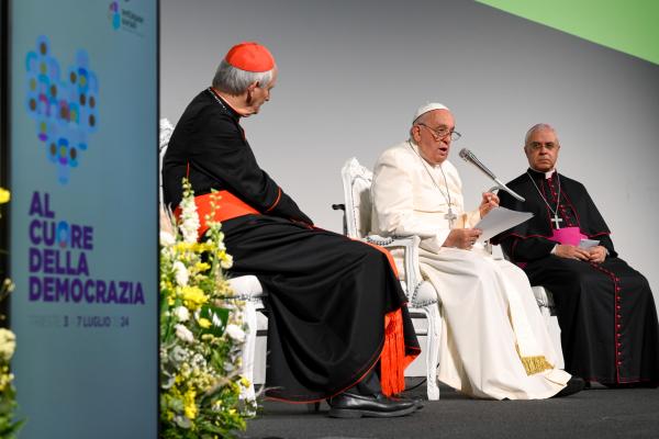 Pope Francis speaks during an event for Italian Catholic Social Week.