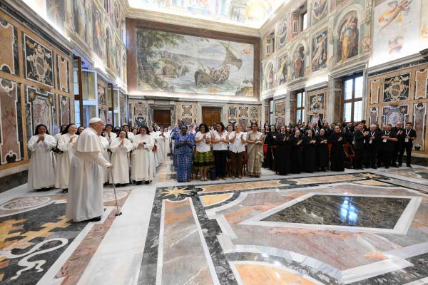 Pope Francis arrives for meeting with religious women and men