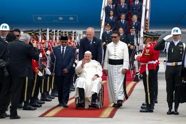 Pope Francis arrives in Indonesia.