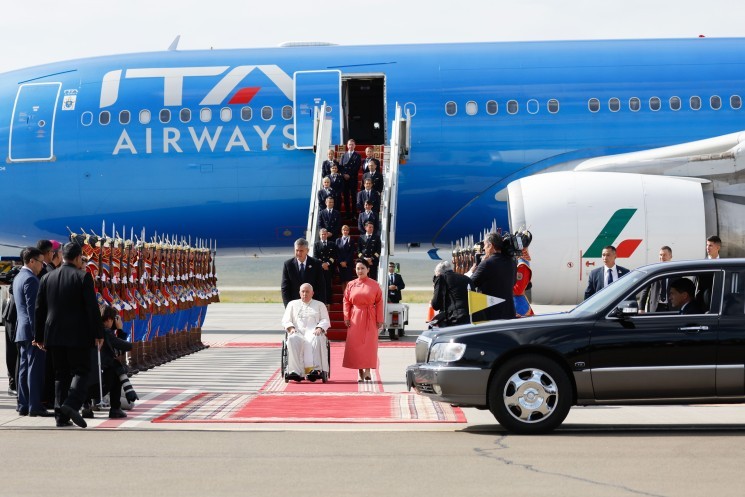 Pope Francis arrives in Mongolia.