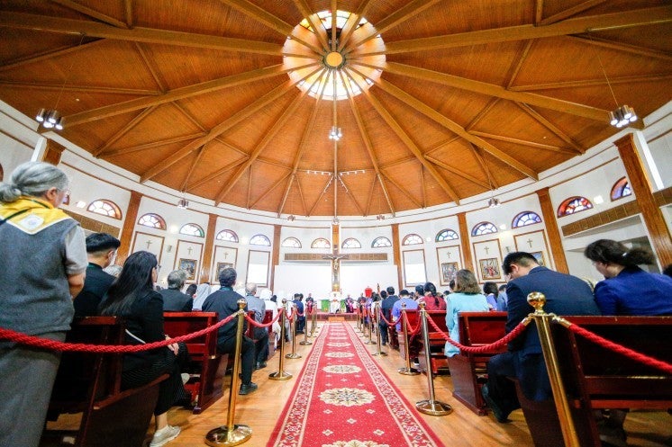 meets with bishops, priests, deacons, religious, seminarians and pastoral workers at Sts. Peter and Paul Cathedral.