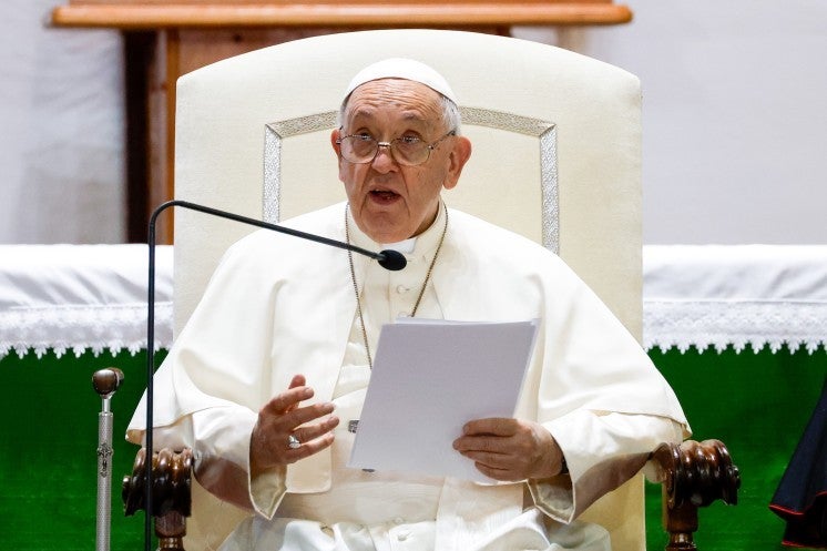 Pope Francis speaks to Mongolian Catholics.